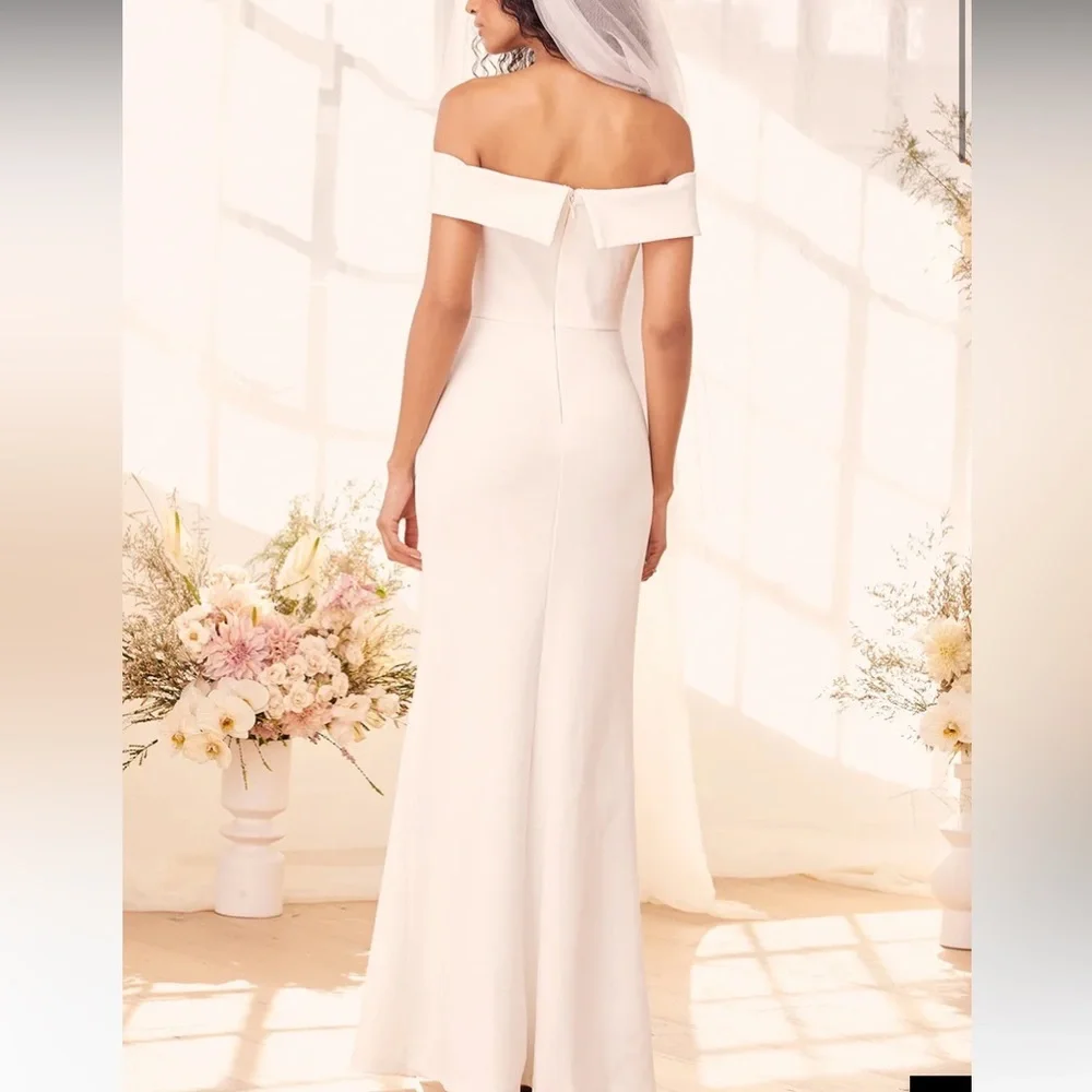 Lulus White Aveline Off The Shoulder Maxi Wedding Dress Dress Women’s Size Small - Picture 10 of 11